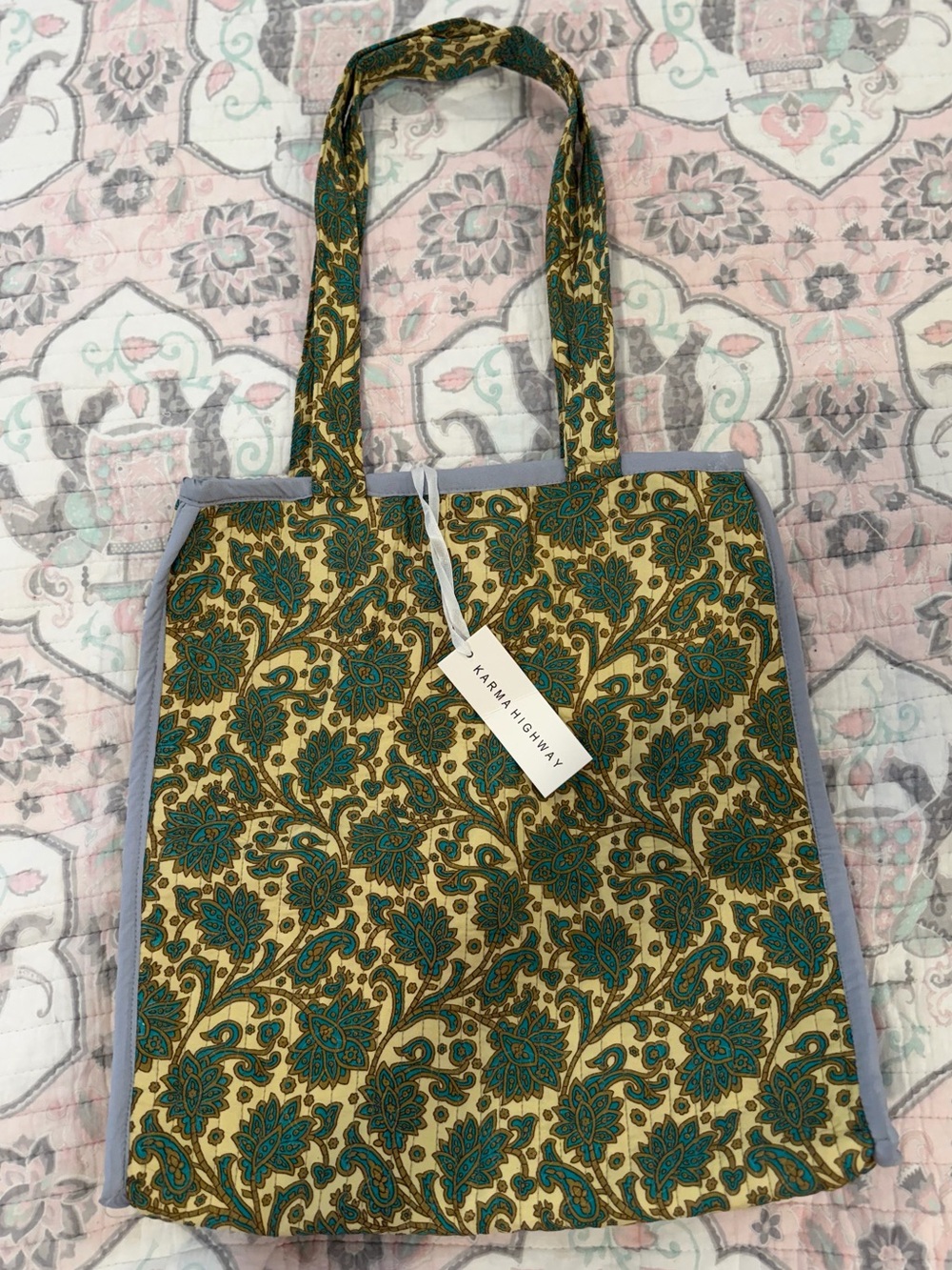 Karma Highway Green & Blue Floral-Print Tote Bag